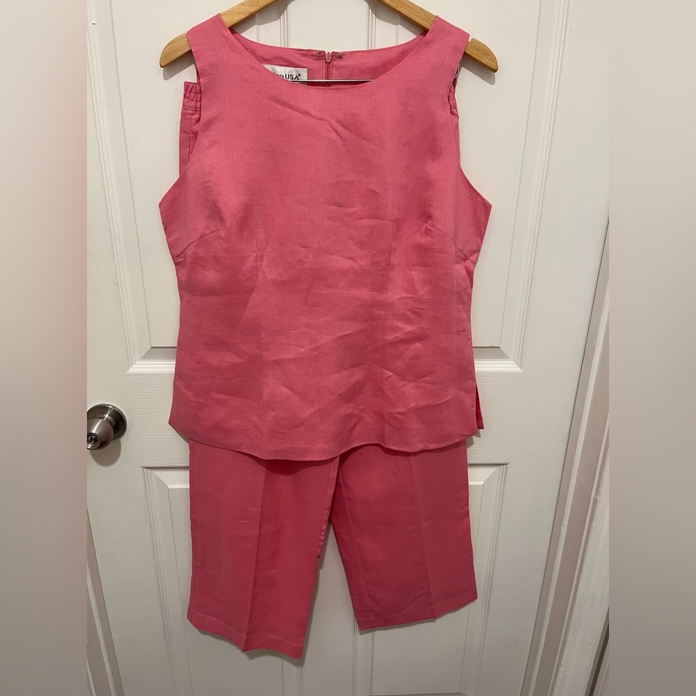 LINO USA Linen Top Pants Set Pink Fully Lined Size S
